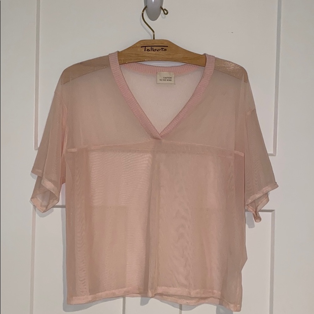 A cute light pink mesh-see-through shirt